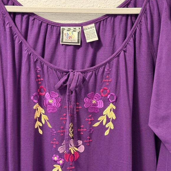 Take Two Clothing Co. Purple Boho Tunic Dress Long Sleeve With Embroidery Sz 18 - Picture 5 of 11